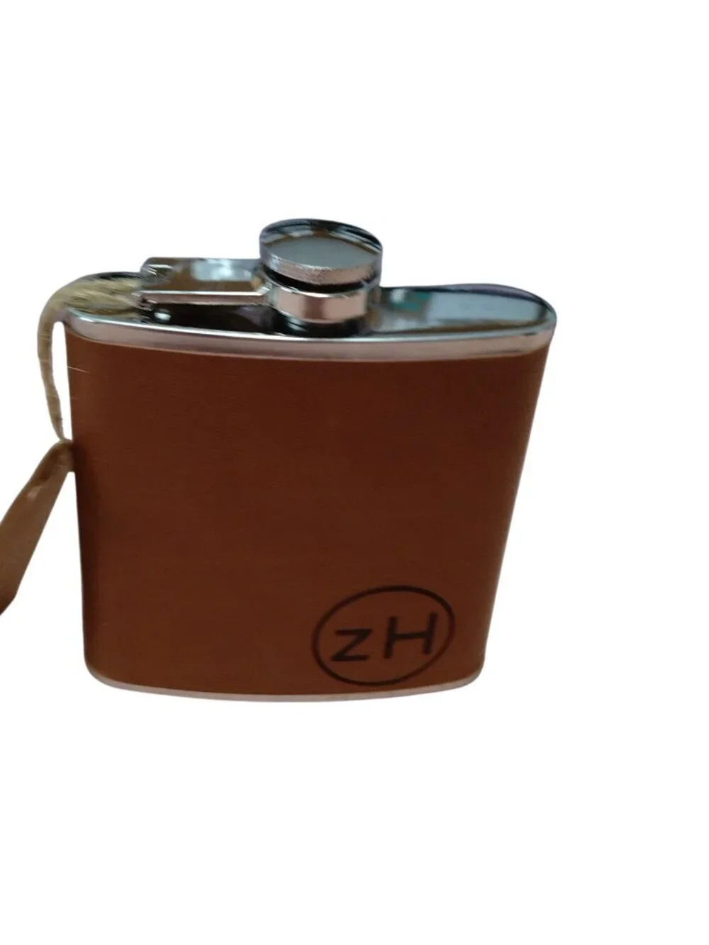 ZakHill Brown Leather Wrapped 6 Oz Stainless Steel 